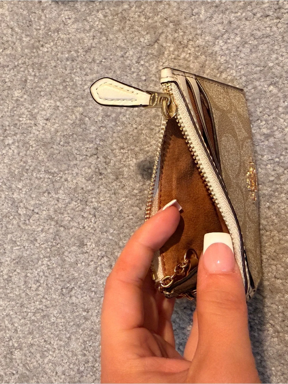 Coach Beige Signature Canvas Card Case with Gold Keyring